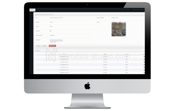 Interface de gestion de vidéos de fieldworks.Quality - Némésis studio