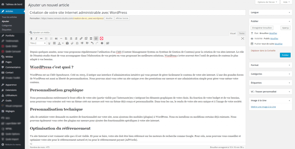 Administration de WordPress - Némésis studio