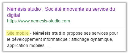 Affichage site mobile dans Google - Némésis studio