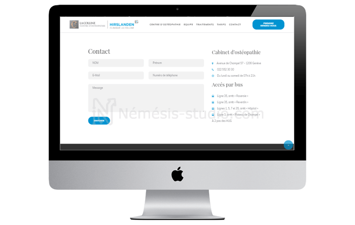 Partie contact du site one page de Ostéopathie La Colline - Némésis studio