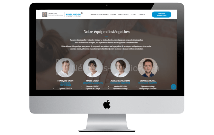 Présentation de l'équipe sur le site one page de Ostéopathie La Colline - Némésis studio