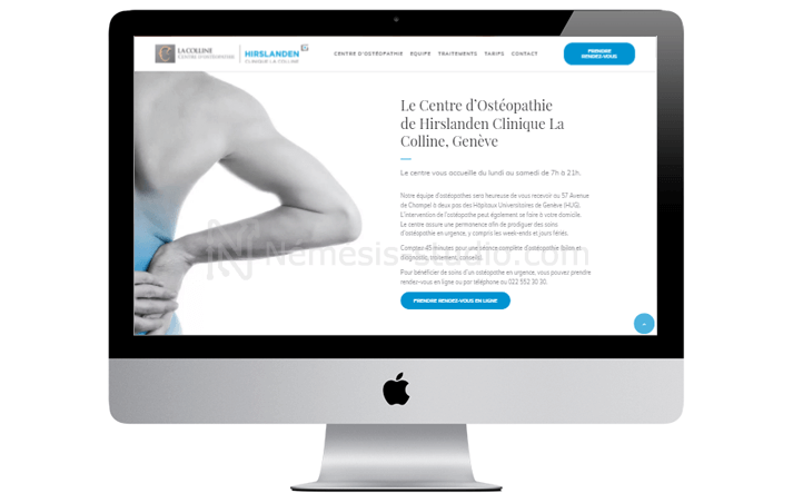 Présentation du centre sur le site one page de Ostéopathie La Colline - Némésis studio