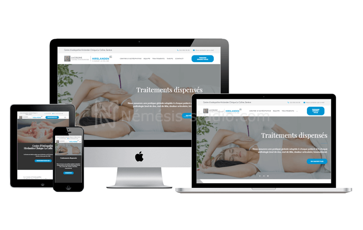 Ecrans responsives du siite one page de Ostéopathie La Colline - Némésis studio