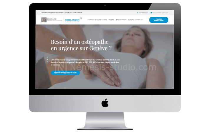 Menu du site one page de Ostéopathie La Colline - Némésis studio