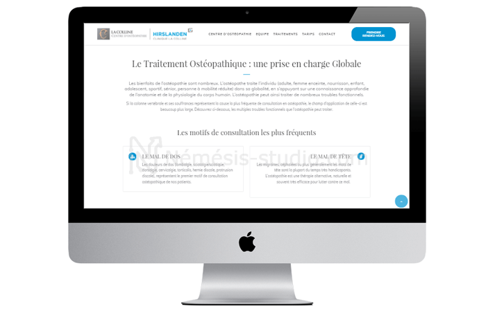 Traitements sur le site one page de Ostéopathie La Colline - Némésis studio