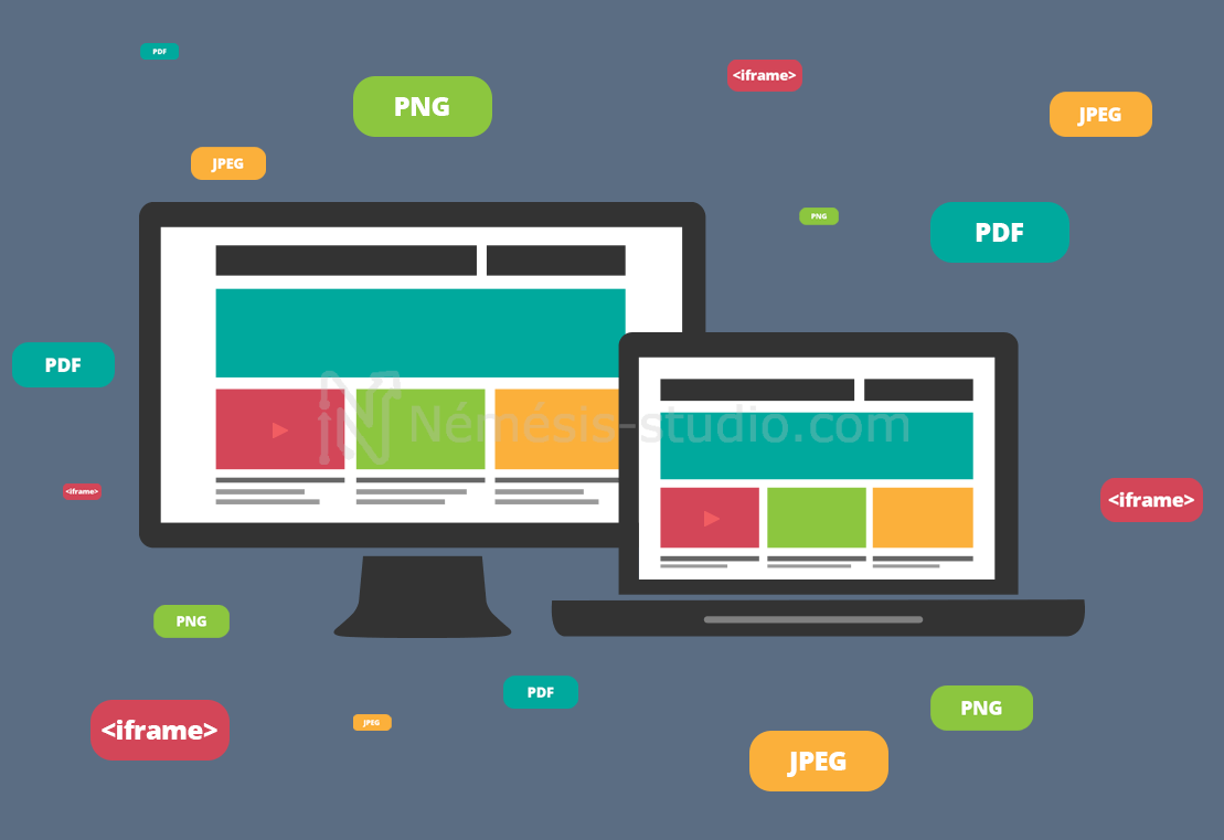 Visuel abstrait présentant les format des médias d'un site internet - Némésis studio