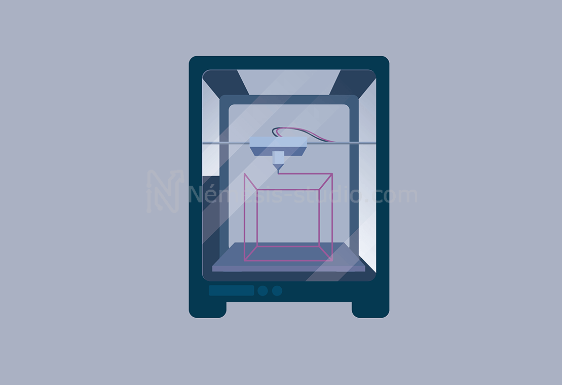 Visuel abstrait d'une imprimante 3D - Némésis studio