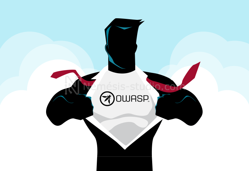 Visuel présentant un super héro avec un costume OWASP - Némésis studio