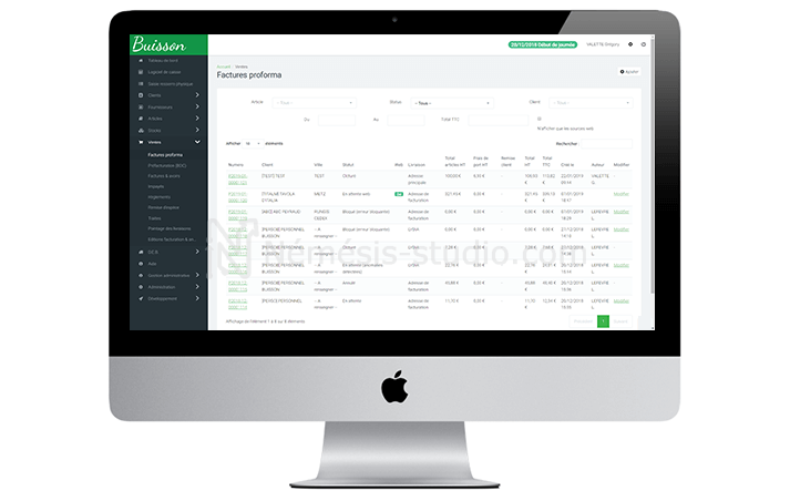 Interface logiciel de facturation de Buisson - Némésis studio