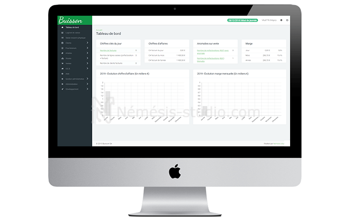 Tableau de bord du logiciel de Buisson - Némésis studio