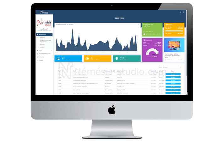 Ecran de suivi de projet de l'extranet Némésis studio