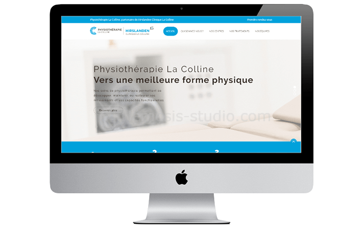 Menu et slider d'accueil du site de physiothérapie La Colline - Némésis studio