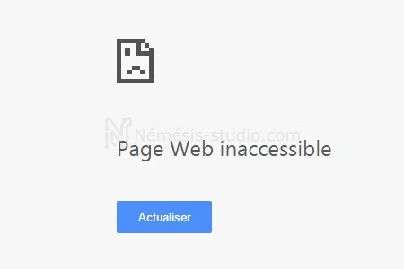 Capture d'écran Page Web inaccessible